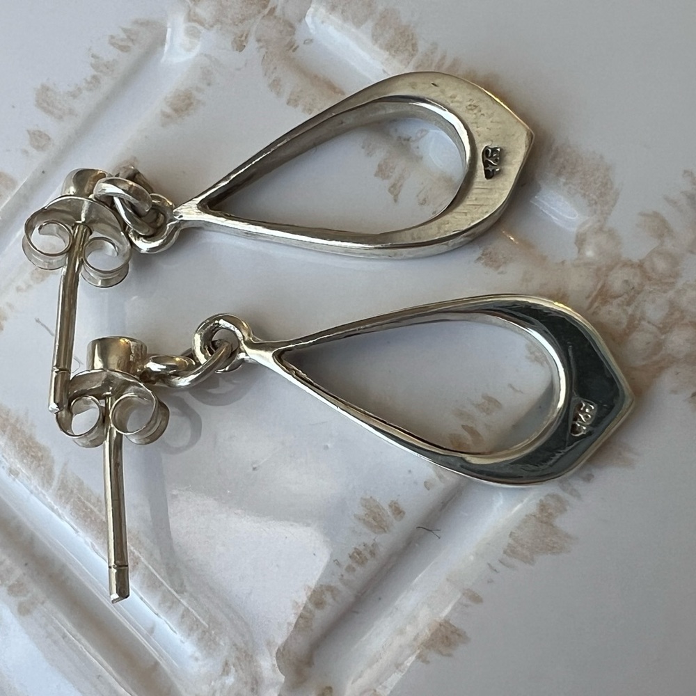 Vintage Sterling Silver Turquoise Inlay Teardrop Earrings 925 NOS - Picture 4 of 5